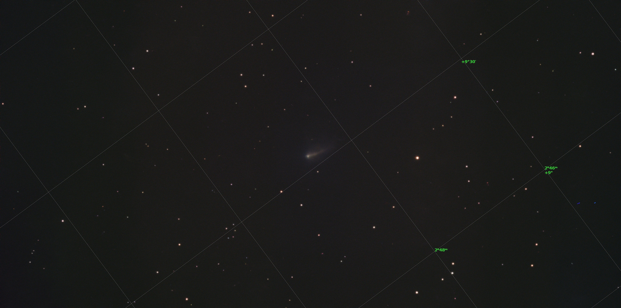 Comet 220P/McNaught viewed from my backyard with a Vespera 2 Telescope. Composite of 21 exposures (210 sec)
