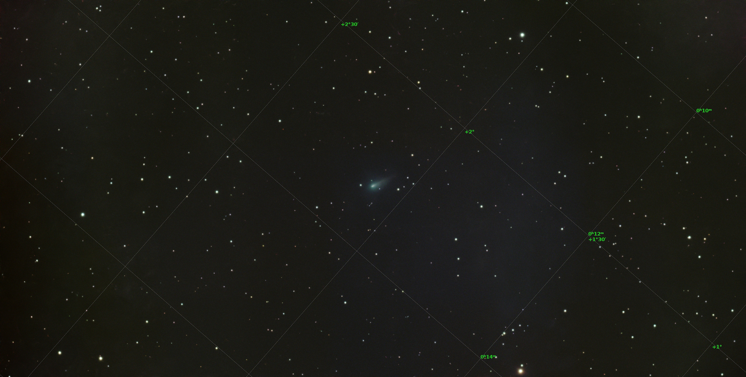 Comet 220P/McNaught viewed from my backyard with a Vespera 3 Telescope. Composite of 65 (10 sec) exposures (10 min 50 sec).