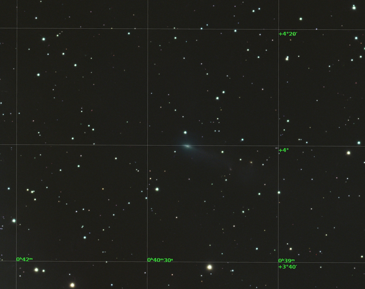 Comet 220P/McNaught viewed from my backyard with a Vespera 3 Telescope. Composite of 188 (10 sec) exposures (1880 sec).