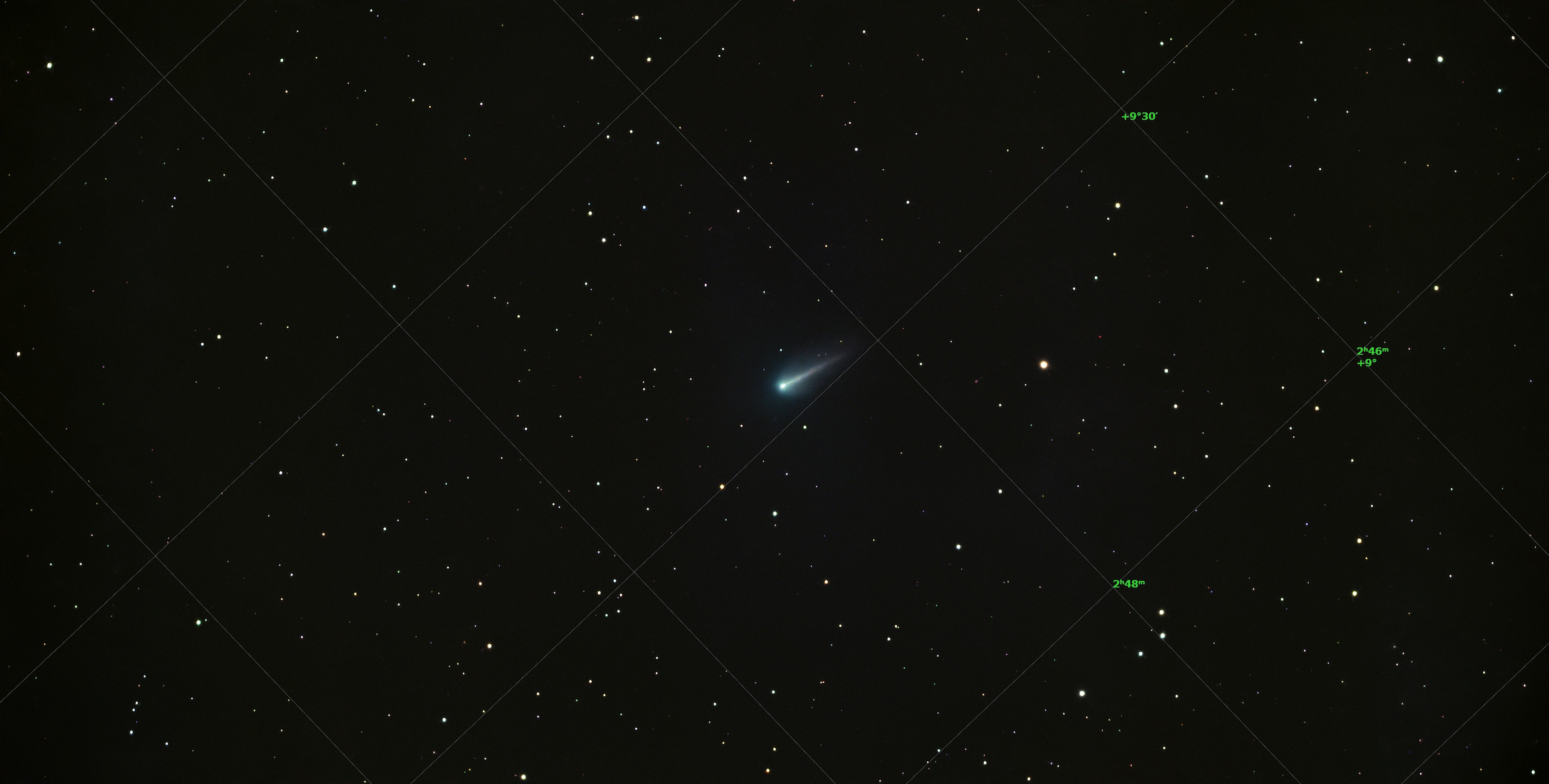 Comet 220P/McNaught viewed from my backyard with a Vespera 3 Telescope. Composite of 56 exposures (560 sec). 
