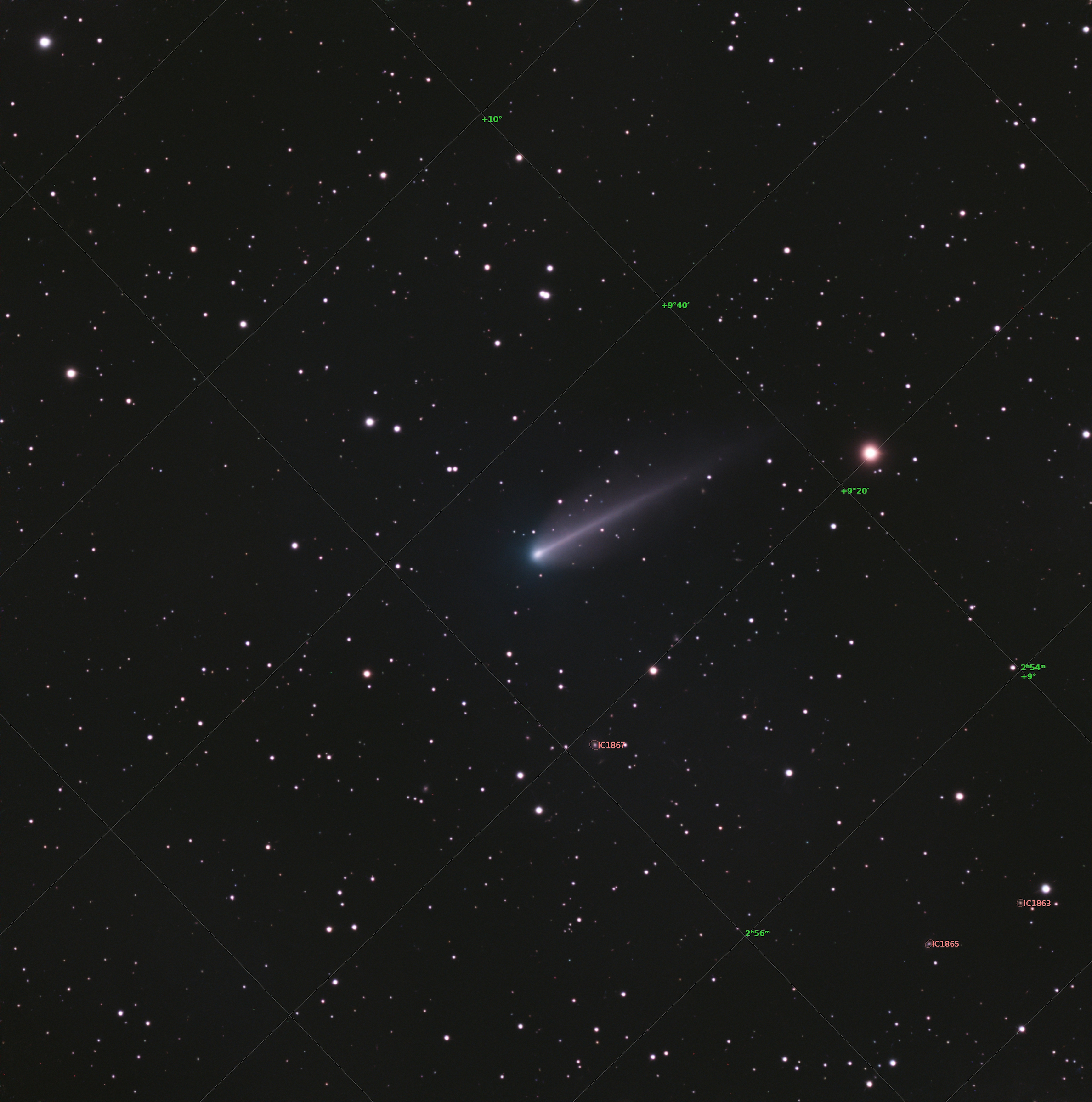Comet 220P/McNaught viewed from my backyard with a Vespera Pro Telescope. Composite of 135 exposures (1350 sec)
