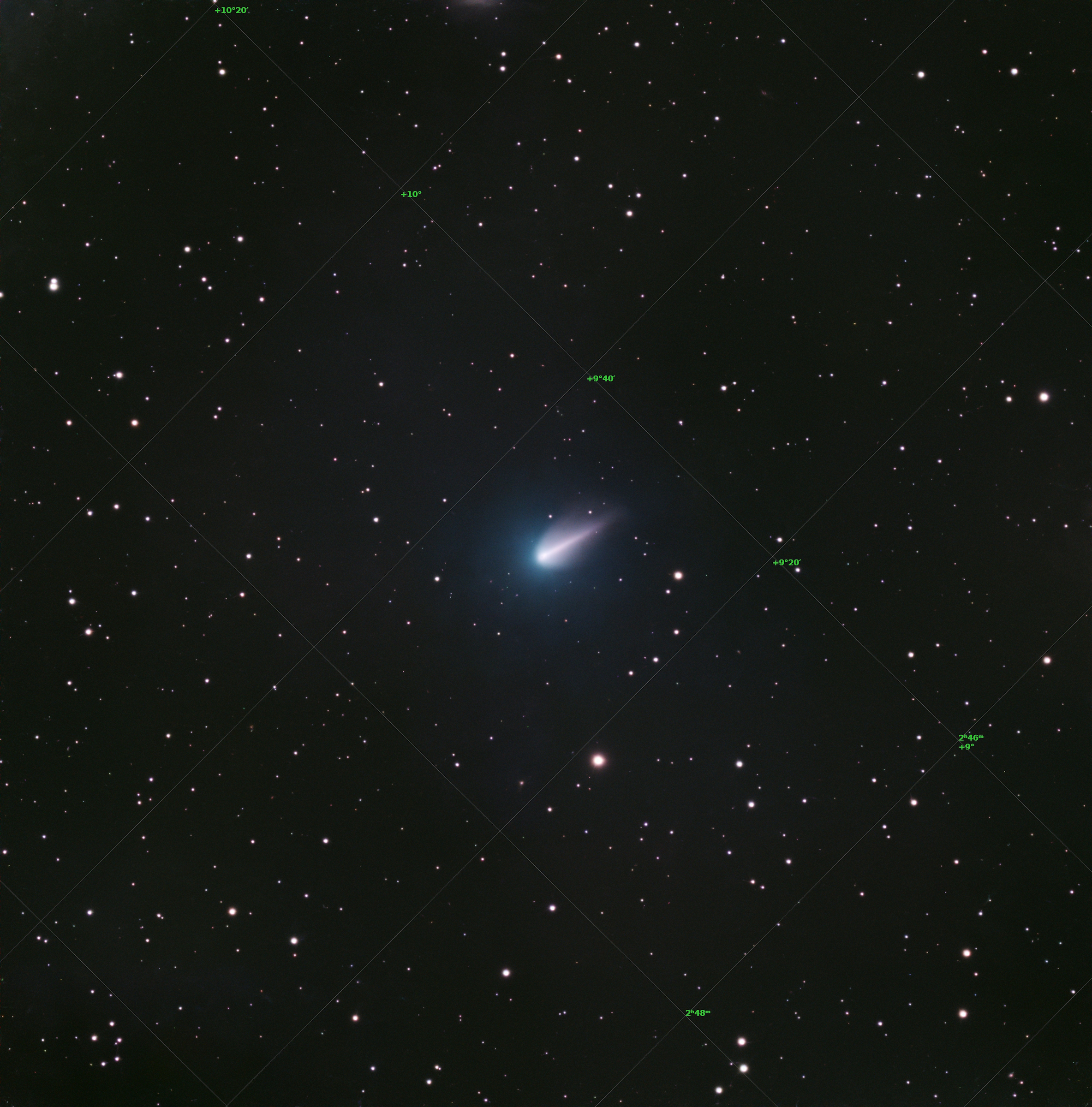 Comet 220P/McNaught viewed from my backyard with a Vespera Pro Telescope. Composite of 133 exposures (1330 sec). 