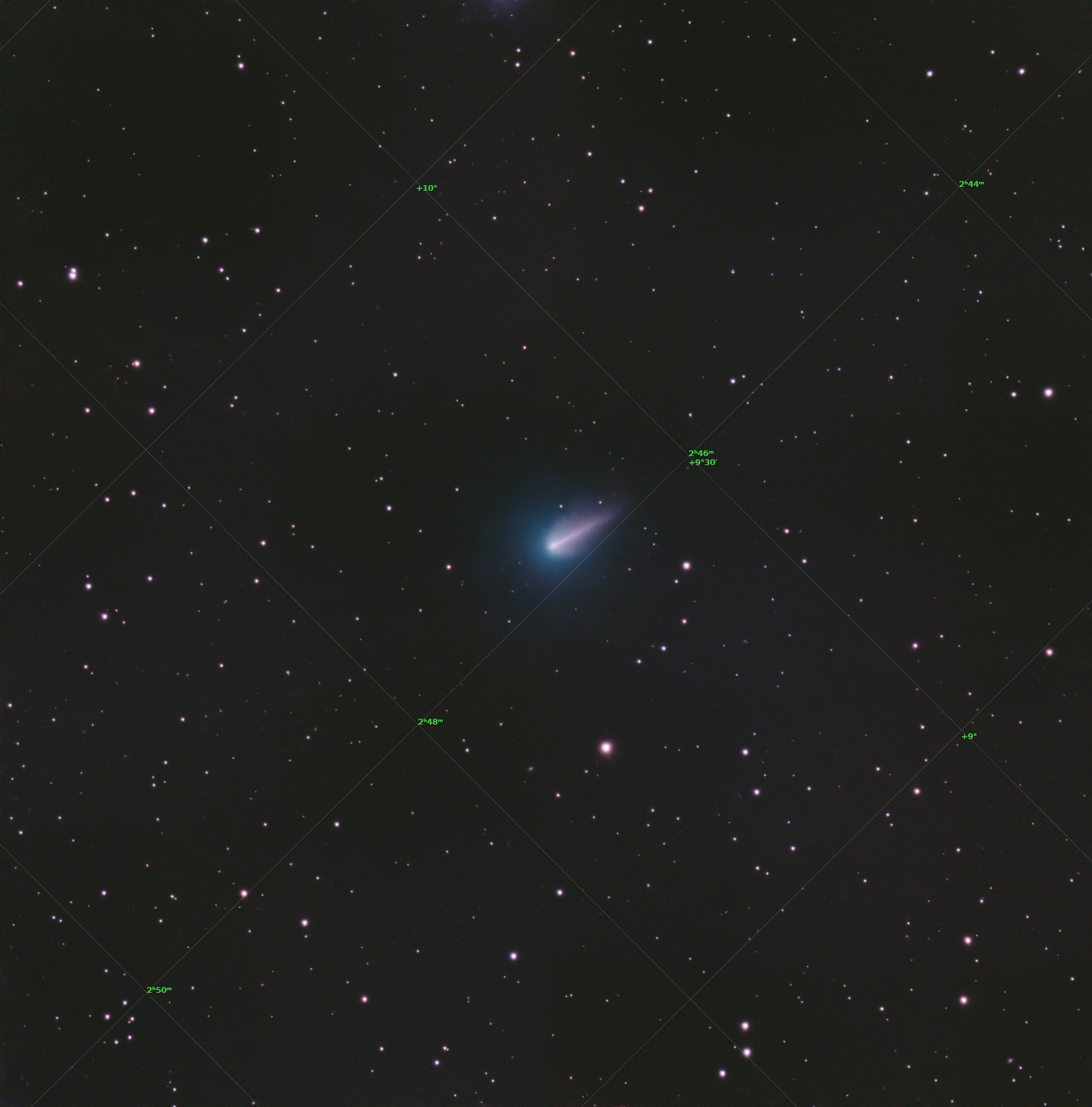 Comet 220P/McNaught viewed from my backyard with a Vespera Pro 2 Telescope. Composite of 115 exposures (1550 sec). 